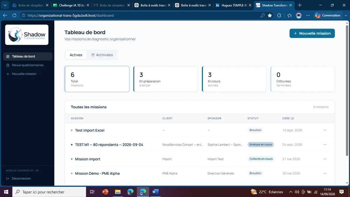 Interface du Module 1 — Tableau de bord